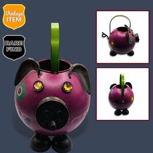 Tin Metal Folk Art Hand-Painted Pig Watering Can Home Garden Decor Figural RARE!